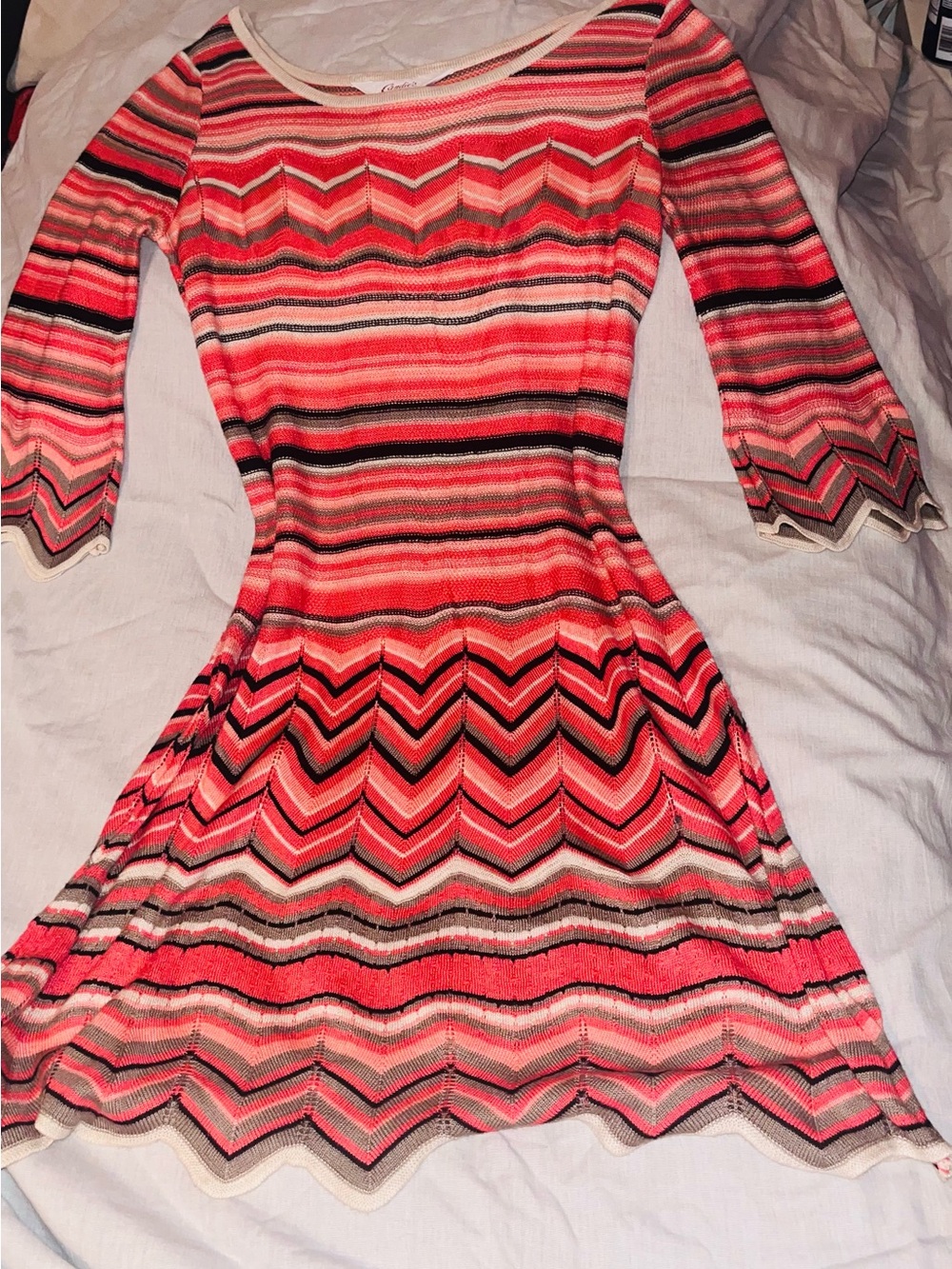 Candie's Coral and Pink Chevron Knit Fit-and-Flare Dress